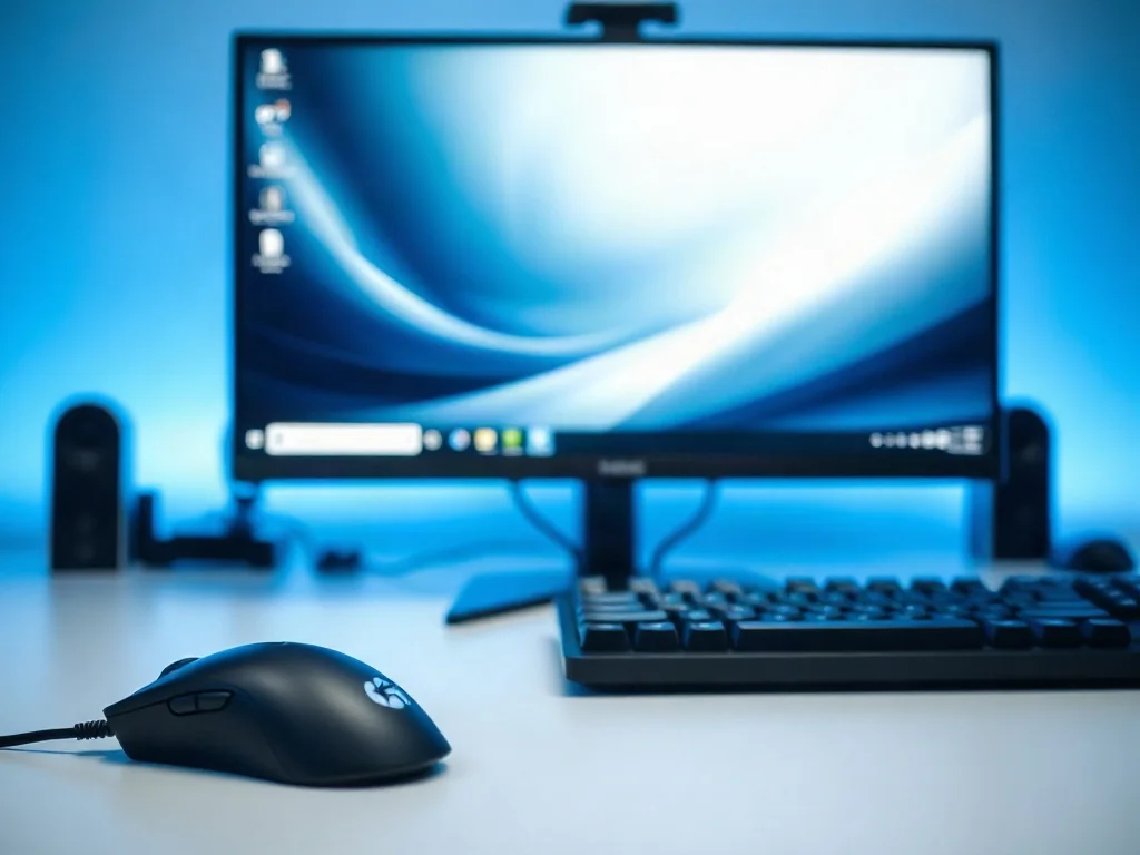 Nowoczesne stanowisko komputerowe z klawiaturą i myszką gamingową na czystym biurku.