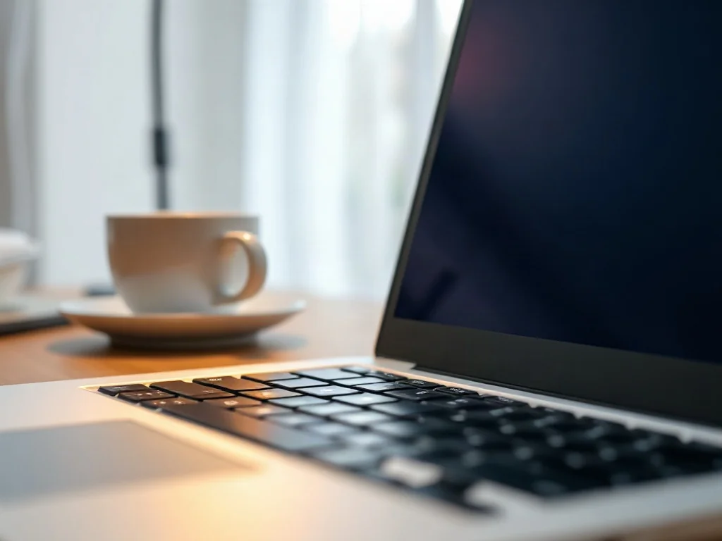 Ikona rozłączonego Wi-Fi na ekranie laptopa, sygnalizująca problem z połączeniem sieciowym w domowym biurze.