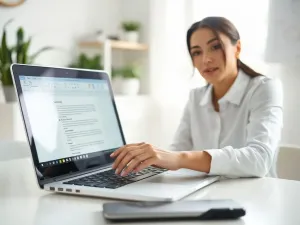 Ikona rozłączonego Wi-Fi na ekranie laptopa, sygnalizująca problem z połączeniem sieciowym w domowym biurze.